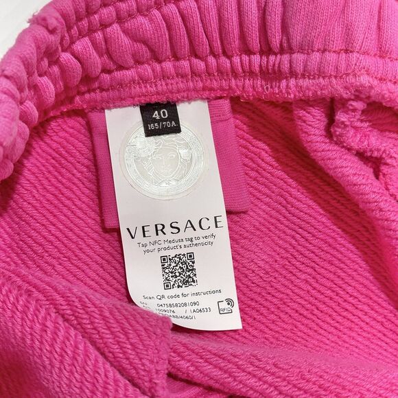 Runway Versace Logo Drawstring Distressed Jersey Pink Shorts Size 40/S NWT - Picture 11 of 15